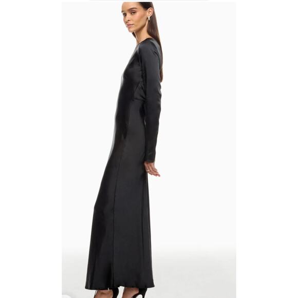 We Wore What Maxi Dress Womens M Black Long Sleeve Open Back Cowl Formal - Picture 4 of 16